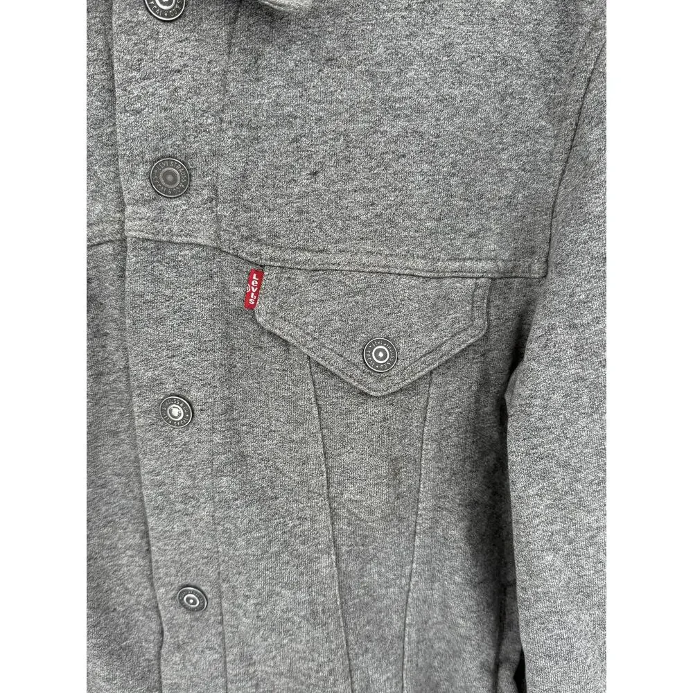 Levi's Men's French Terry Trucker Shacket Jacket Heather Gray 100% Cotton Size M